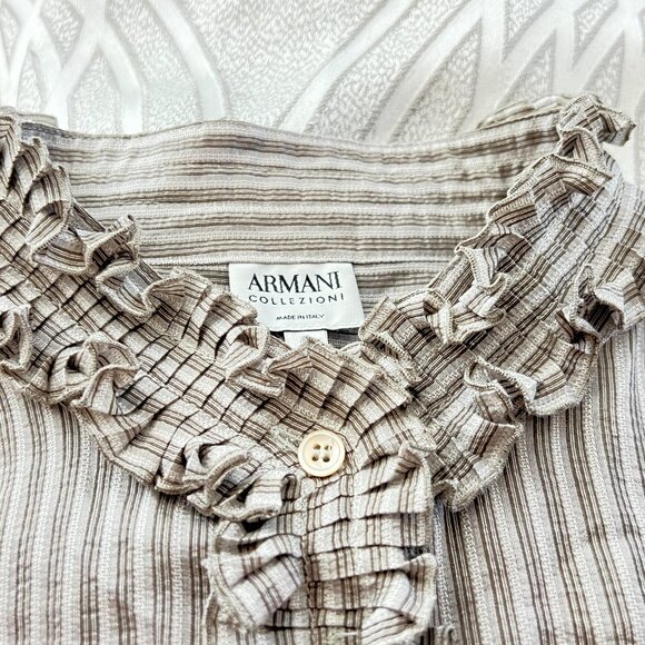 $869 Authentic ARMANI COLLEZIONI Made in ITALY Ruffled Sleeveless SILK Top Sz.10 - Picture 5 of 12